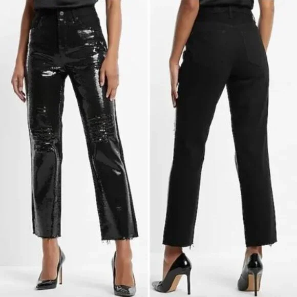 Express Straight Ankle Front High Waisted Ripped Jeans - Picture 2 of 13